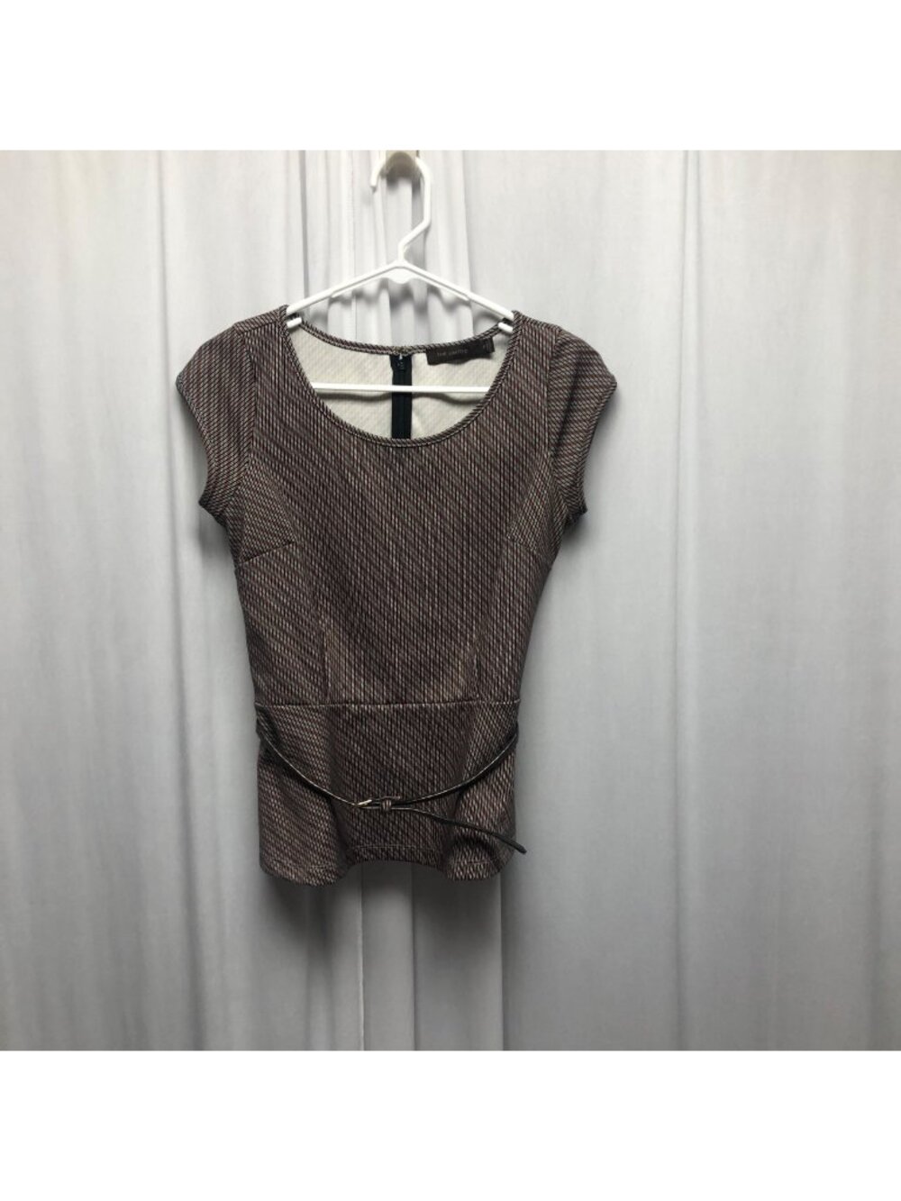 The Limited Brown Striped Peplum Top Womens Size Small with Belt Stretch